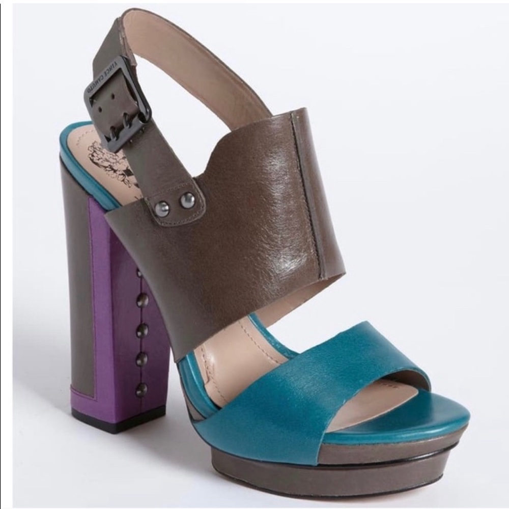 Vince Camuto *Persh* brown peacock berry leather platform 70s style sandals 7 37